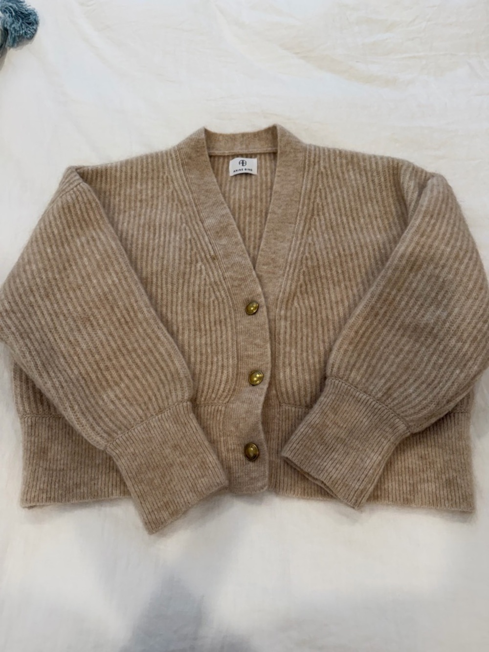 Anine Bing Maxwell Cardigan: mohair, gold buttons, oatmeal - Picture 5 of 13